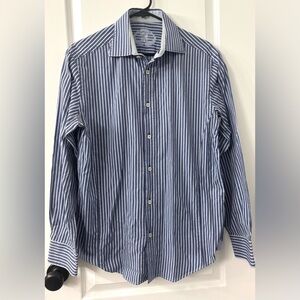 Bugatchi Navy and White Striped Shirt